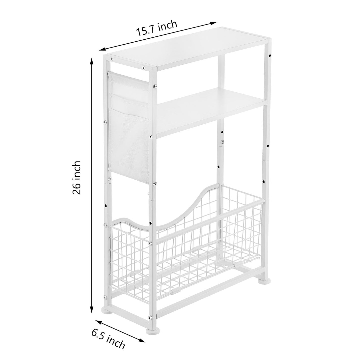 ZEXVIDA Narrow Side Table, 3-Tier Slim End Table with Magazine Holder and Fabric Storage
