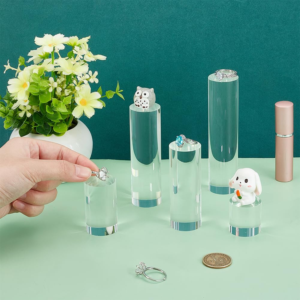 BENECREAT 5Pcs 5 Styles Clear Acrylic Display Cube 1.2/1.9/3.1/3.9/4.7 Inch Transparent Solid Cylinder Display Blocks for Photography Boutique