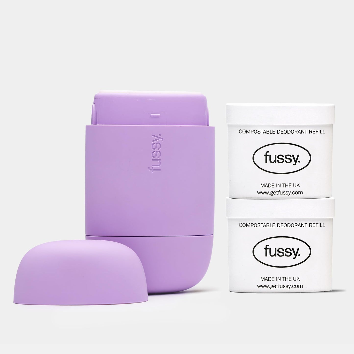 Fussy - Natural Refillable Deodorant - Lilac Case & Variety Refill Pack (2 x 40g) - Night Tales Flora & Wavy Days Mint - Aluminium Free - Vegan &