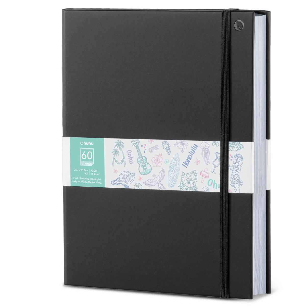 Ohuhu Double-Sided Bleedproof A4 Sketchbook - 120 Pages (60 Sheets) 150GSM No Bleed-Through Paper for Alcohol Markers, PU Leather Hardcover Art