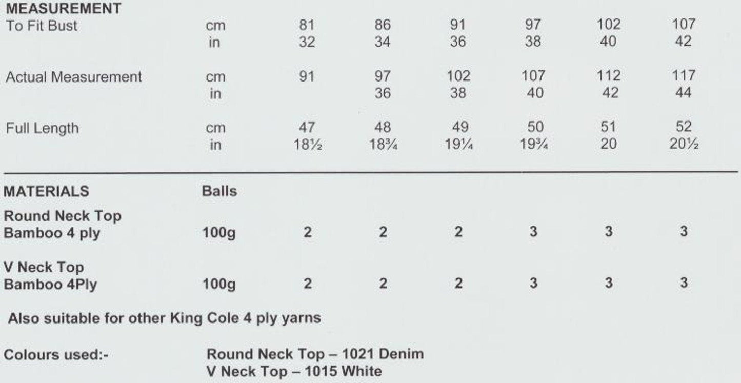 King Cole Bamboo 4 Ply Pattern - 3923 Womens Pretty Summer Tops by King Cole - King Cole Patterns