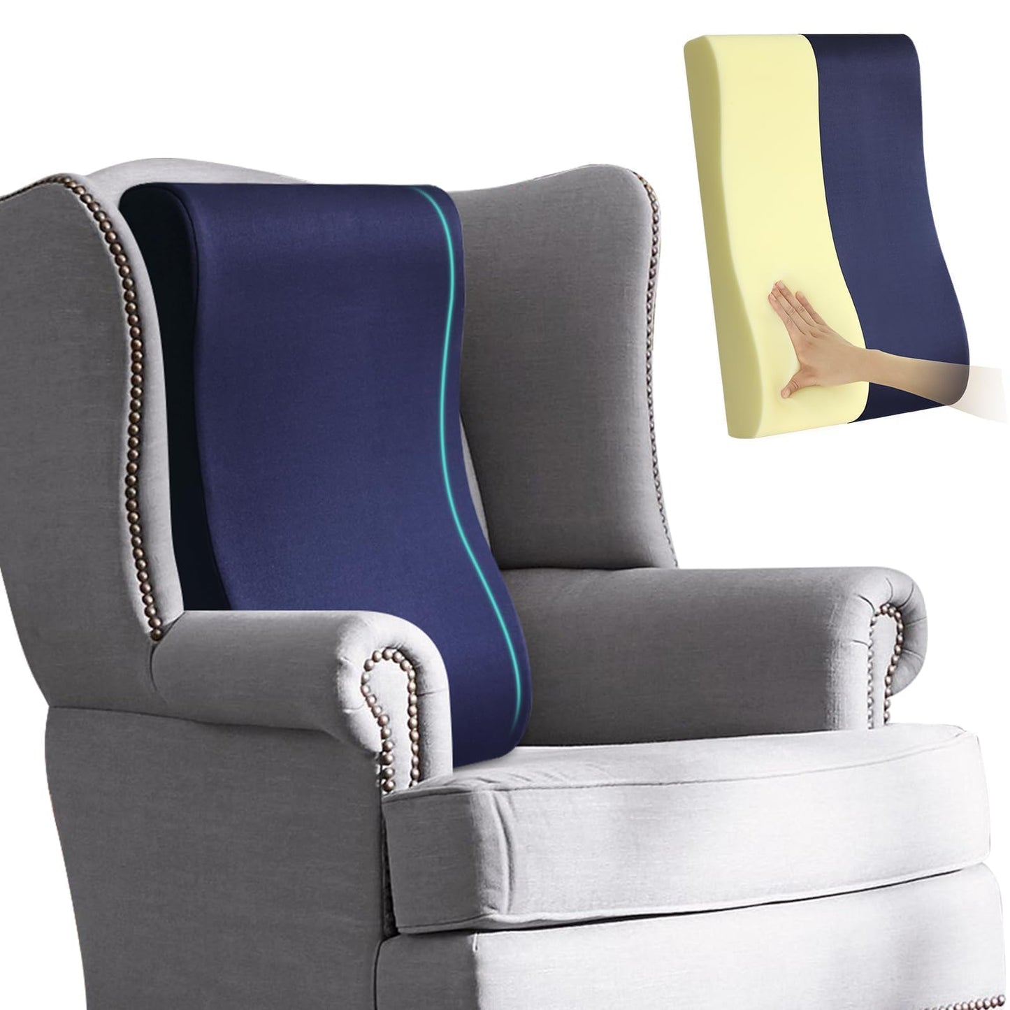 HAVARGO 2-in-1 Neck Pillow Lumbar Support Pillow for Recliner Couch - High-Density Foam Cushion Ergonomic Back Support for High-Back Rocking Chairs