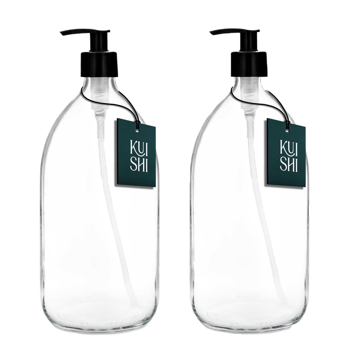 Set of Two Clear Glass Dispensers Plastic Pump 1000ml (2, 1000ml)