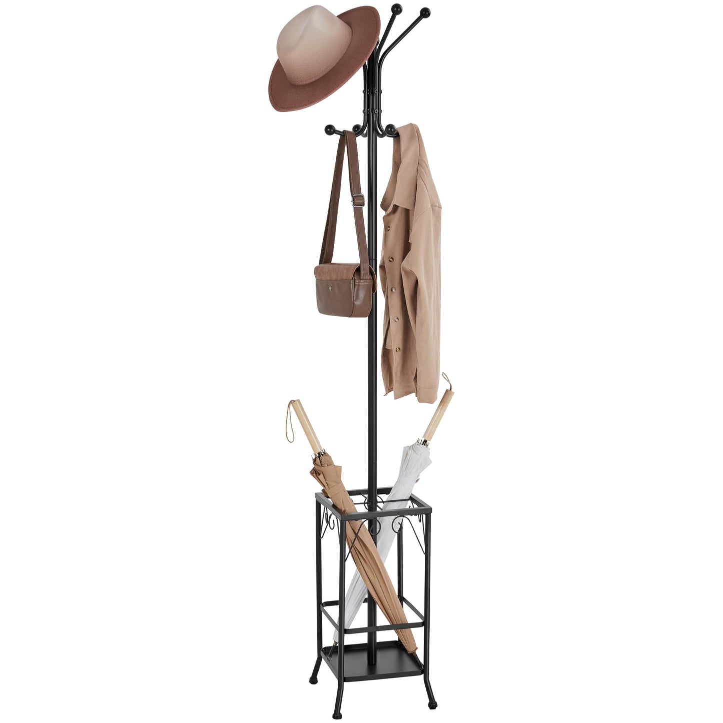 Yaheetech Metal Coat Rack Stand with Umbrella Holder & 8 Hooks, Black