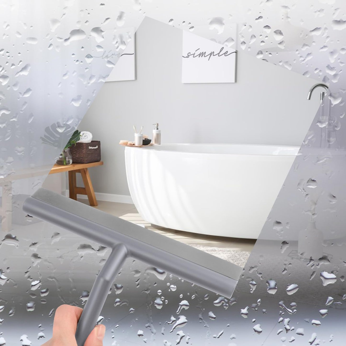 Thboxes Shower Squeegee, 8In Window Glass Silicone Scraper with Hook, Grey