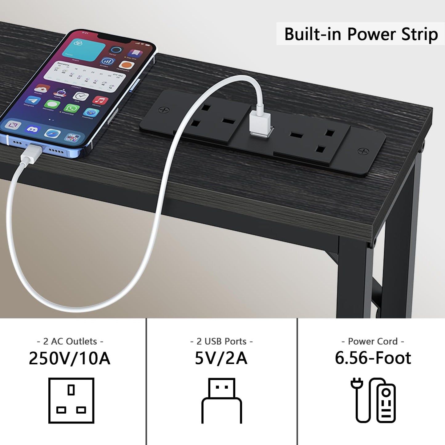 VEDECASA 5.9" Skinny Console Table with Charging Station Narrow Long Behind Couch Table with Power Outlets USB Ports Slim Sofa Table for Entryway