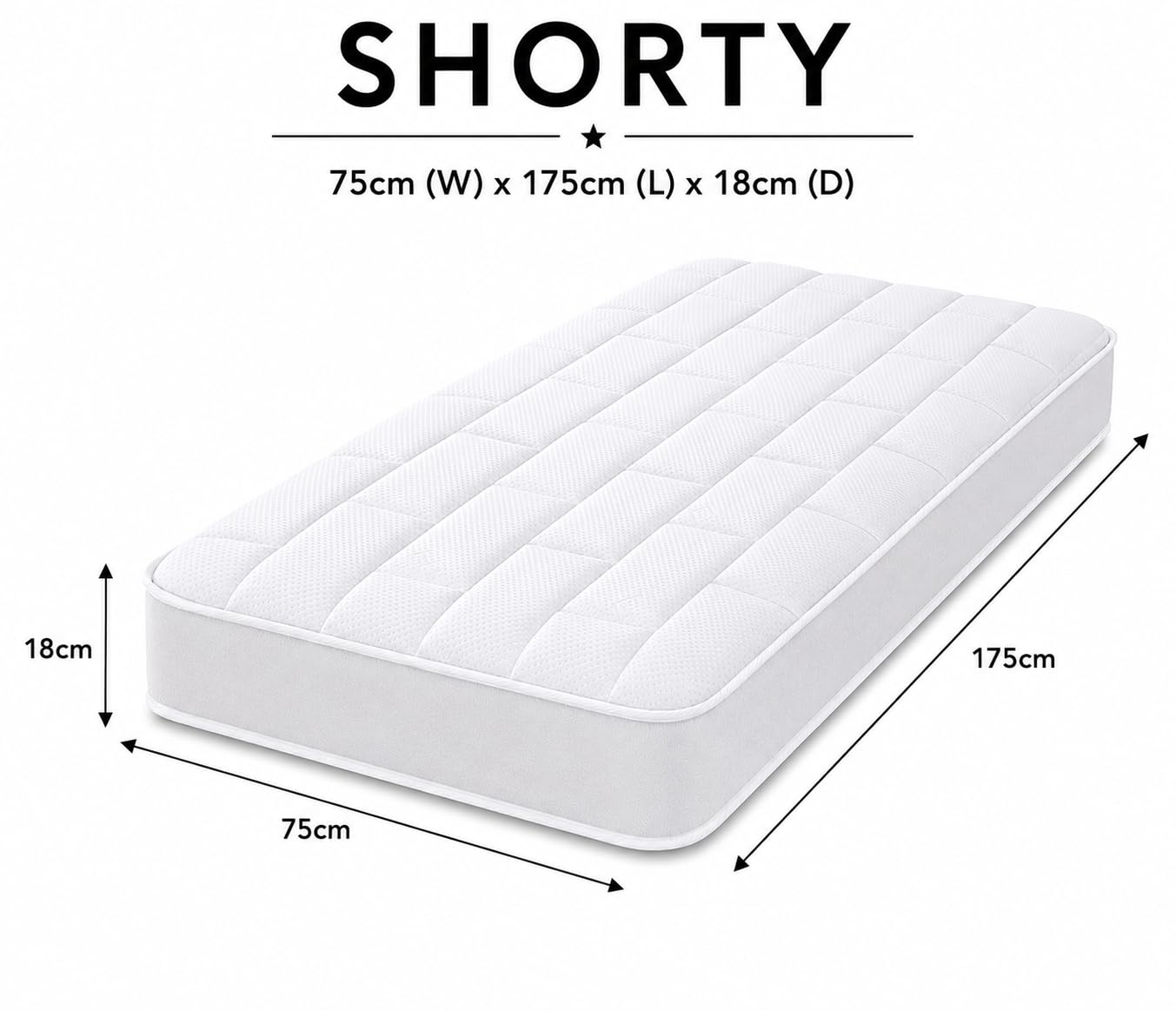 Starlight Beds White Tile Shorty Mattress - 75x175x18cm