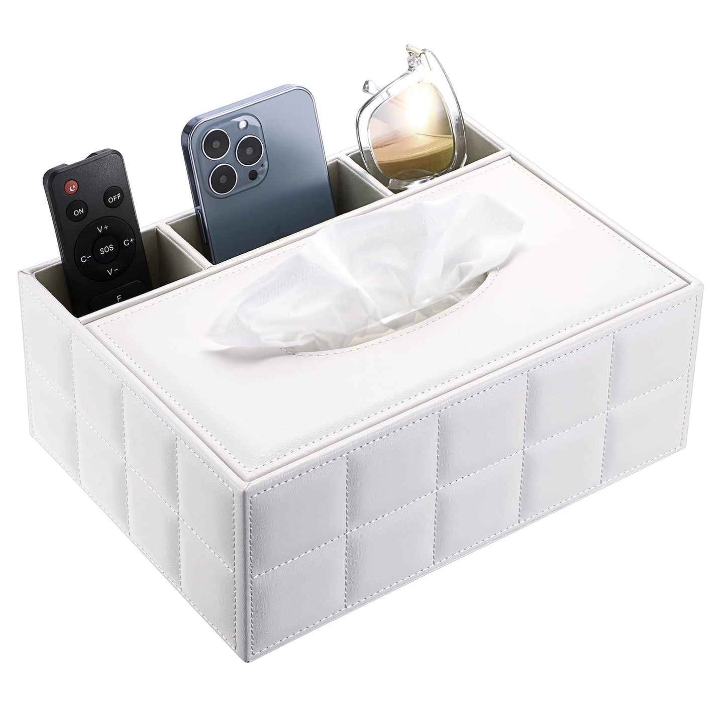 BTSKY PU Leather Household Office Rectangular Tissue Box with Remote Control Storage Box - Desk Tissue Holder Organizer Storage Box Holder Remote