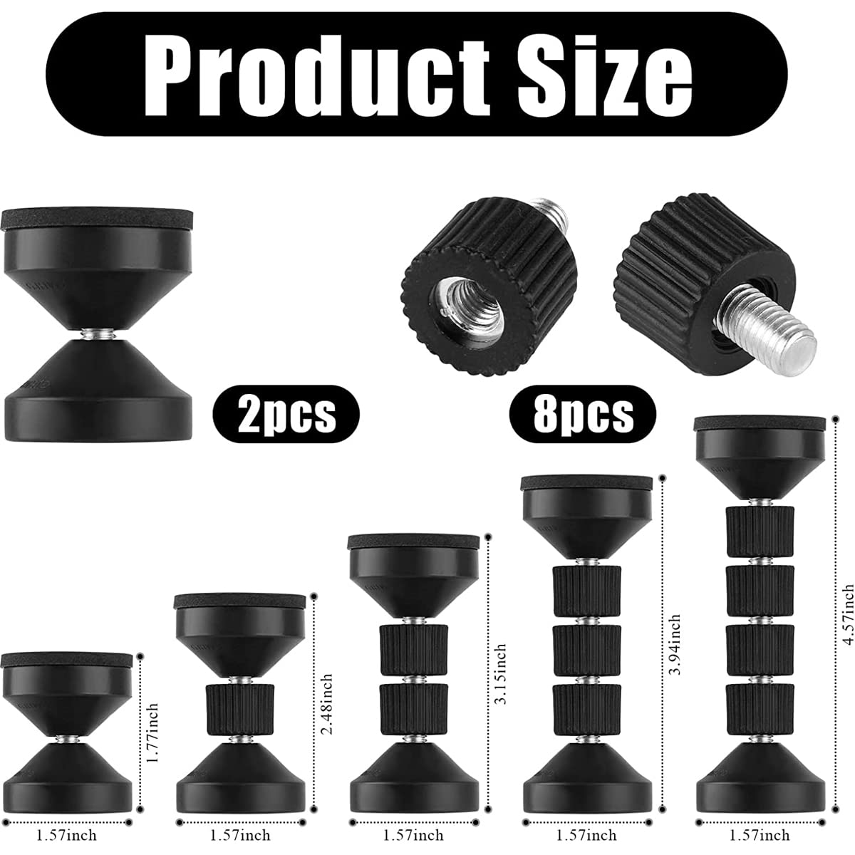 JOOVCC Headboard Stoppers,2Pack Adjustable Threaded Bed Frame Anti-Shake Tool Bed Wall Stopper, Prevent Rocking Headboard Pad