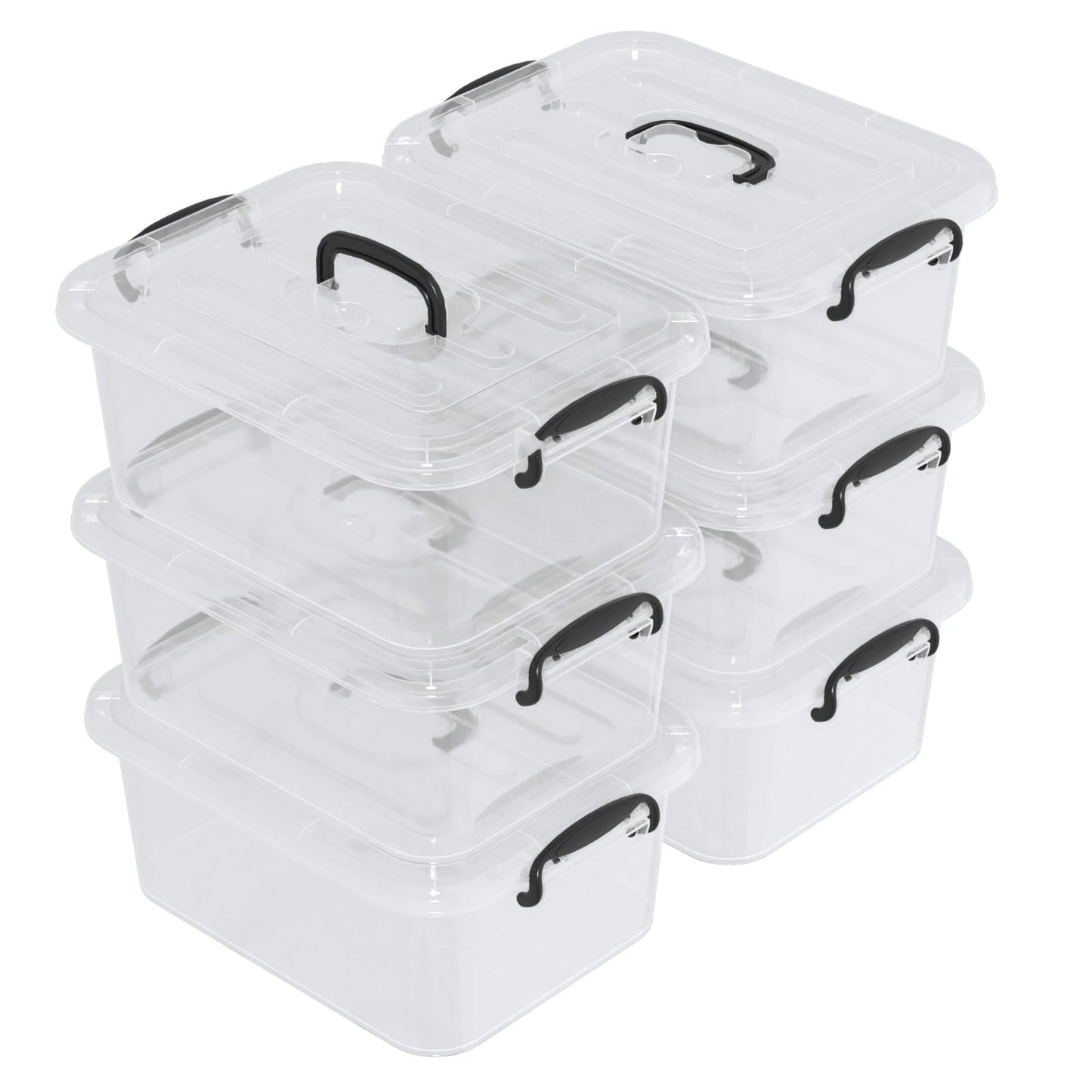 Waikhomes 6 x 8 Litre Clear Plastic Storage Box with Lids, Home Office Kitchen Stackable Nestable Transparent Plastic Boxes
