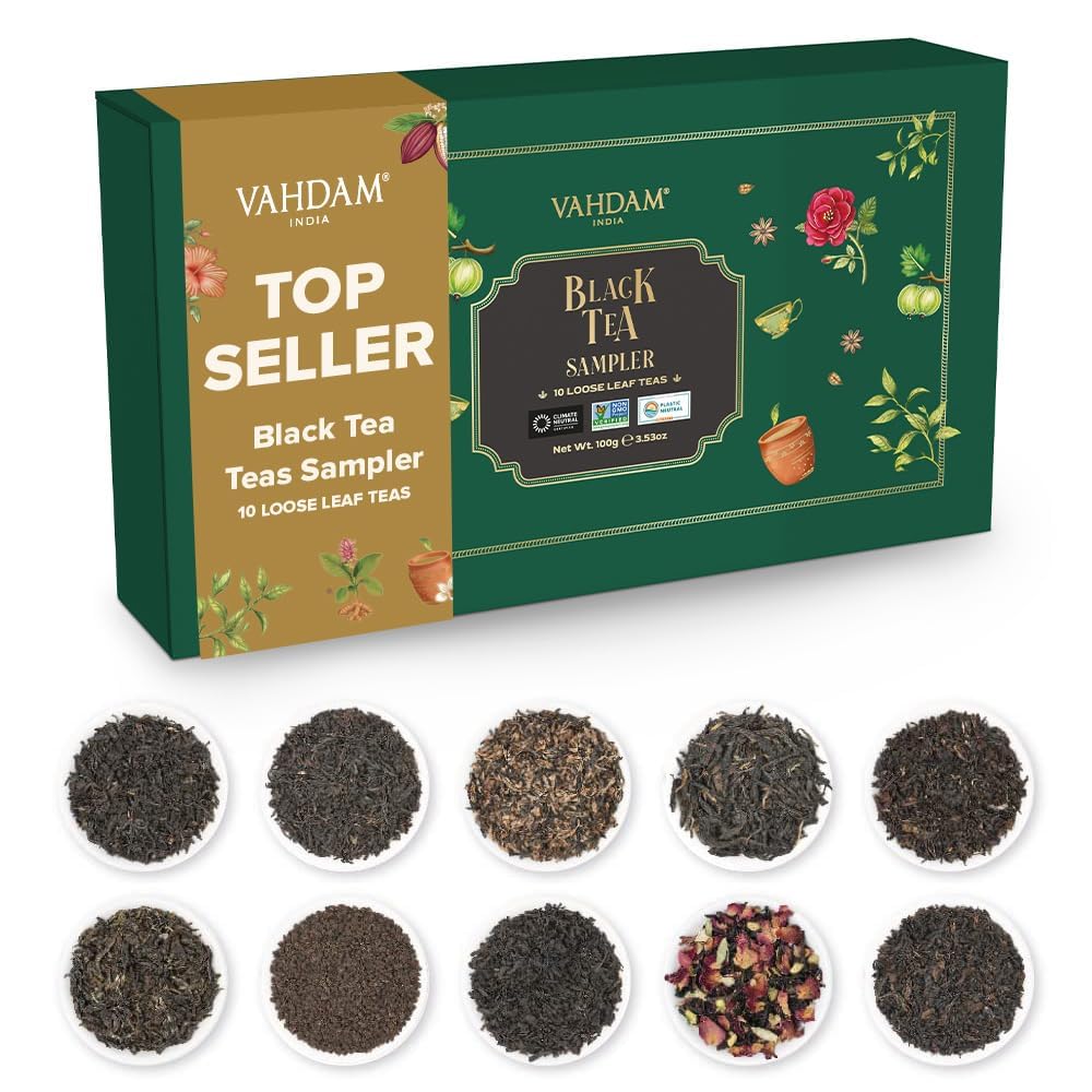 VAHDAM, Assorted Black Tea Loose Leaf Tea Gift Set (10 Flavor, 50+ Servings) Valentines Day Gifts for Him & Her | Directly Sourced From Assam and