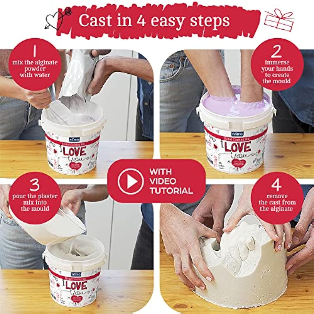 Niimo® 'I Love You' Couples Hand Casting Kit - Fun & Skin-Safe Hand Moulding Kit Couple, Personalised Gifts for Her & Him, with Gift Card & Video Tutorial