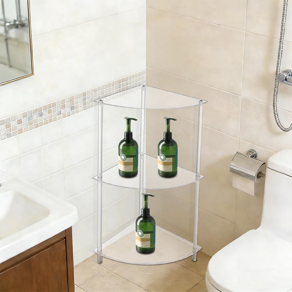 AHANDMAKER Clear Acrylic Corner Table 11.61in L x 11.61in W x 25.59" H Fan Shape Modern Side Table Lightweight Shelf Organizer for Living Room