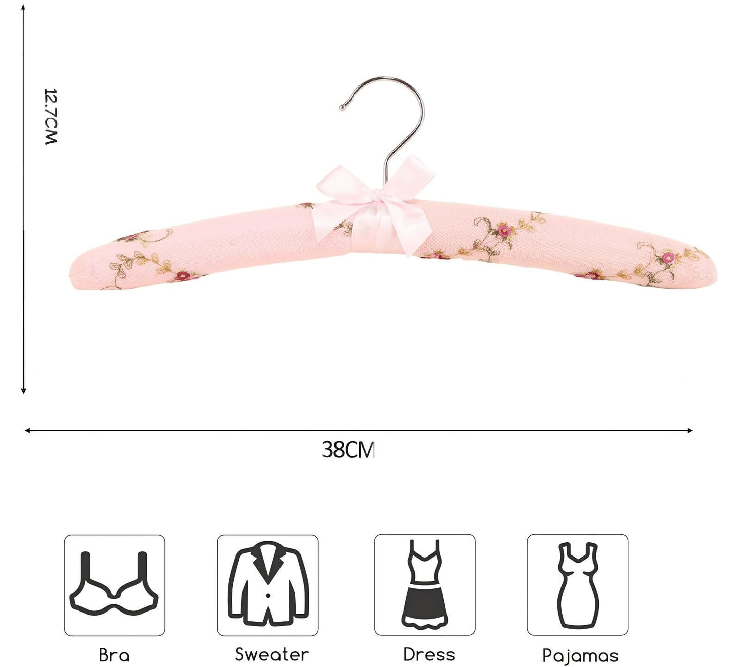 Xiabing Anti-Slip Satin Padded Clothes Hangers with Rotatable Hooks No Shoulder Bump for Women Heavy Sweaters, Coats, Suits (5, Pink-Lace)