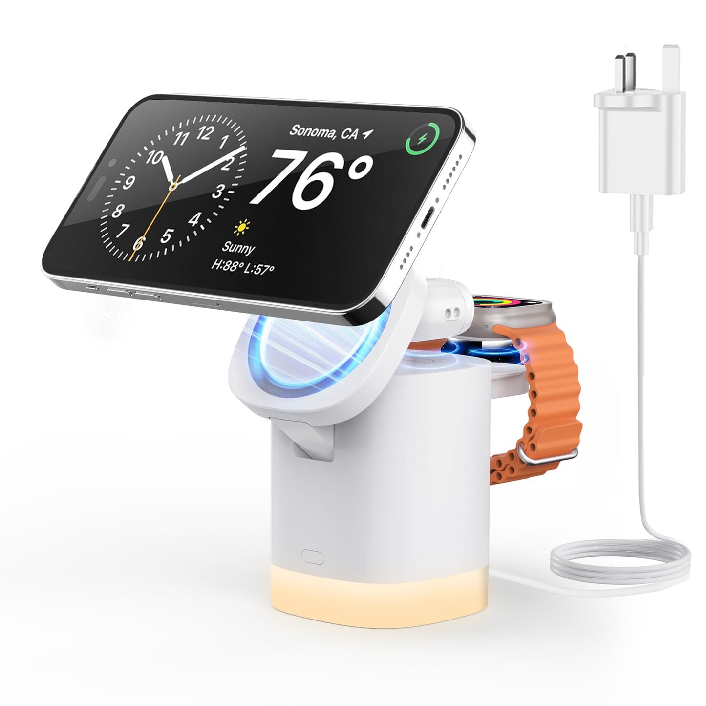 JoyGeek 3-in-1 Charger Stand for Magsafe, Foldable Wireless Charging Station with Night Lights, Magnetic Charger Dock for iPhone 17/16/15/14/13/12