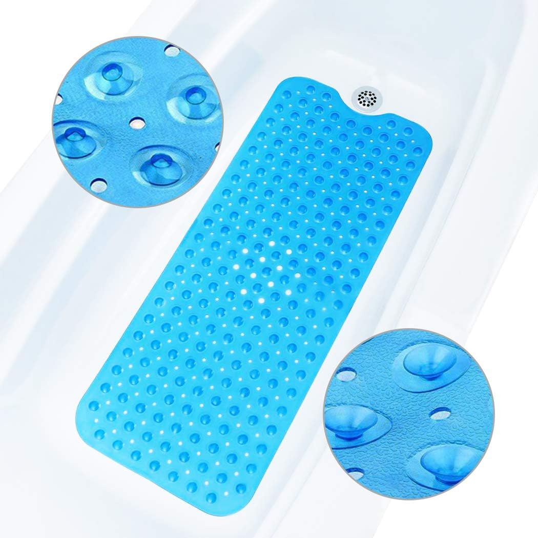 ADOV Bath Mat Non Slip, 100 x 40 cm Extra Long Shower Mat Anti Mould, Bathroom Bathtub Mats for Tub, 200 Strong Suction Cups and Drain Holes
