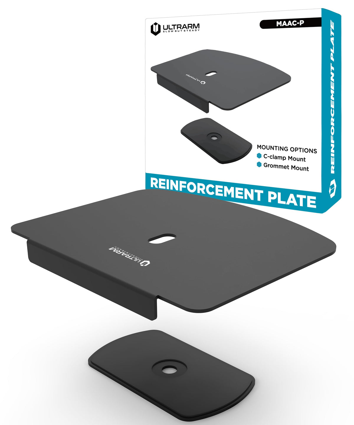 ULTRARM Steel Monitor Reinforcement Plate for Thin & Glass Tabletops, Fits Most Monitor Stand Grommet & C-Clamp Mounts, Black, MAAC-P