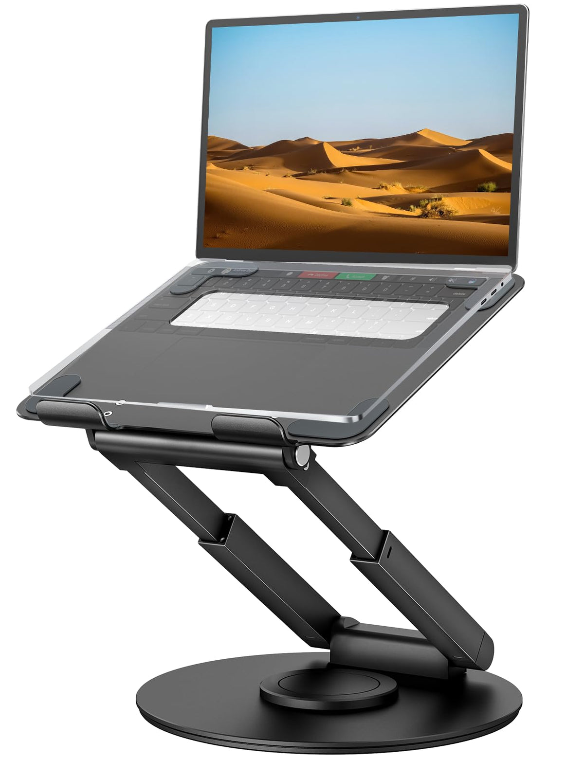 tounee Telescopic Laptop Stand for Desk with 360 Swivel Base, Sit to Stand, Height Adjustable, Portable Riser Holder for Good Posture, Compatible