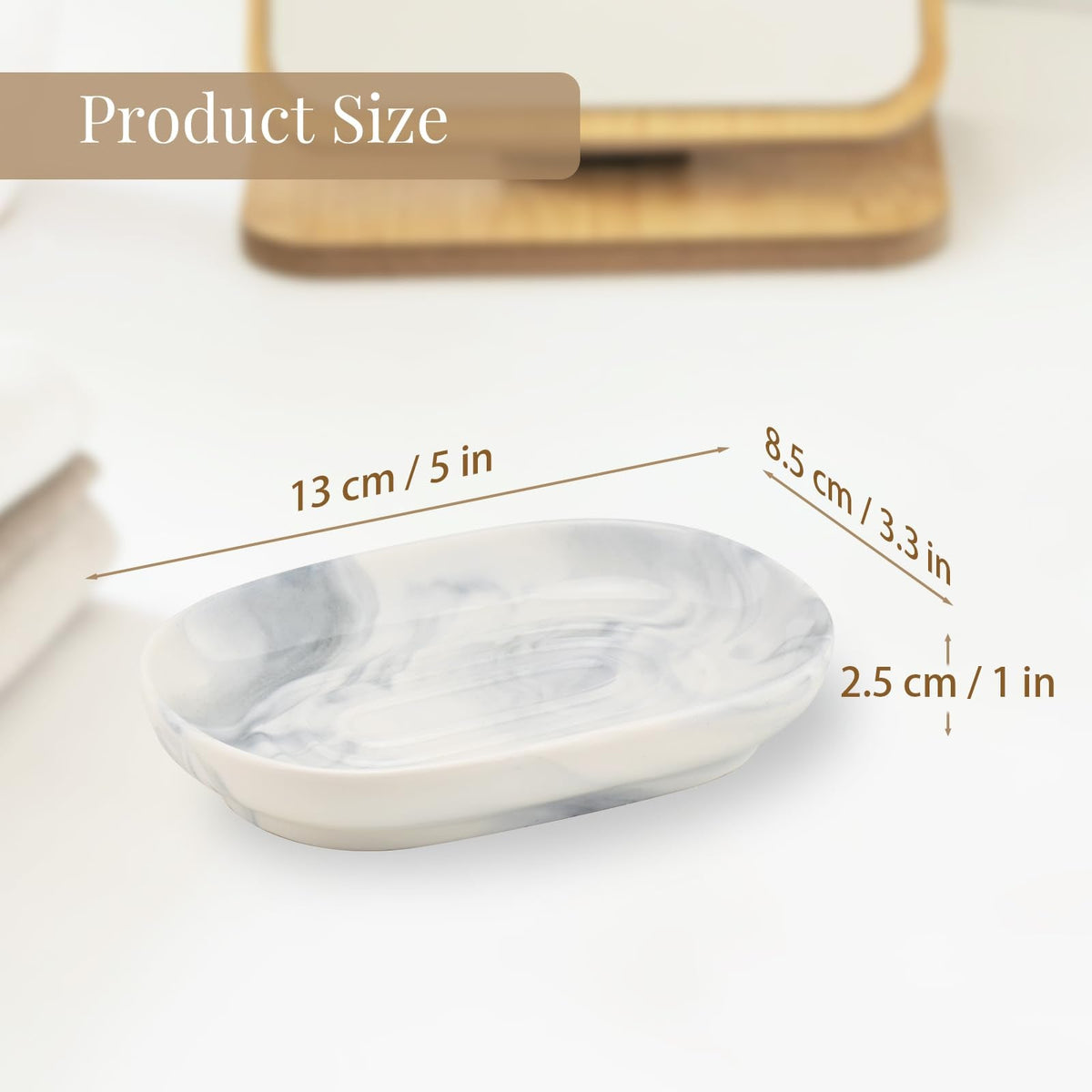 YoHyien Ceramic Soap Dish, Anti-Slip Marble Soap Dish for Bathroom, Soap Tray Dish, Soap Holder for Shower, Kitchen, and Sink
