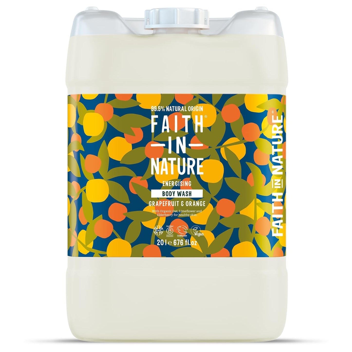 Faith In Nature Natural Grapefruit & Orange Body Wash, Energising Shower Gel, Vegan & Cruelty Free, No SLS or Parabens, 20L Bulk Buy Refill Pack