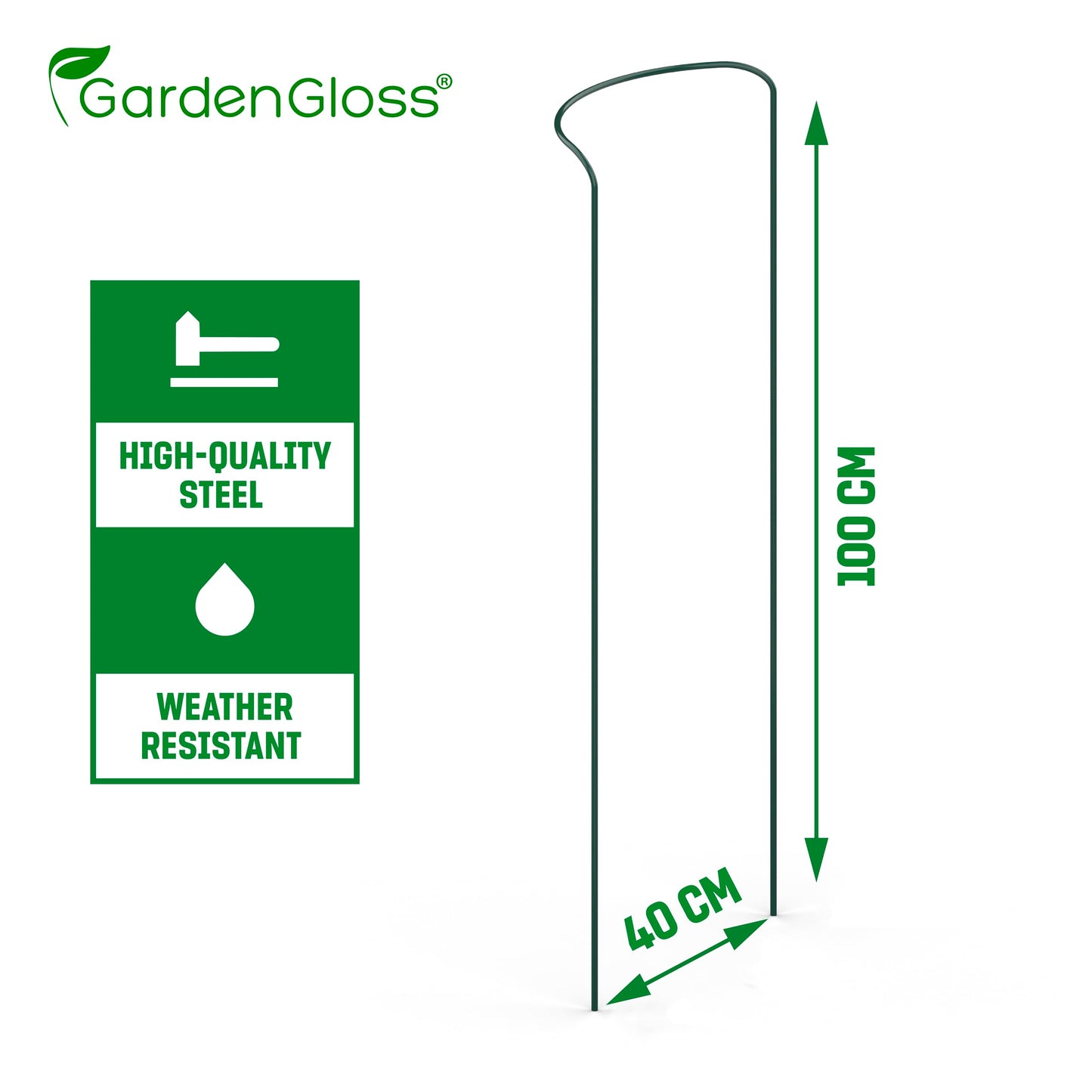 GardenGloss Shrub Supports (5 pcs) - Semicircular 100cm x 40cm - Dark Green Coated Steel Plant Support