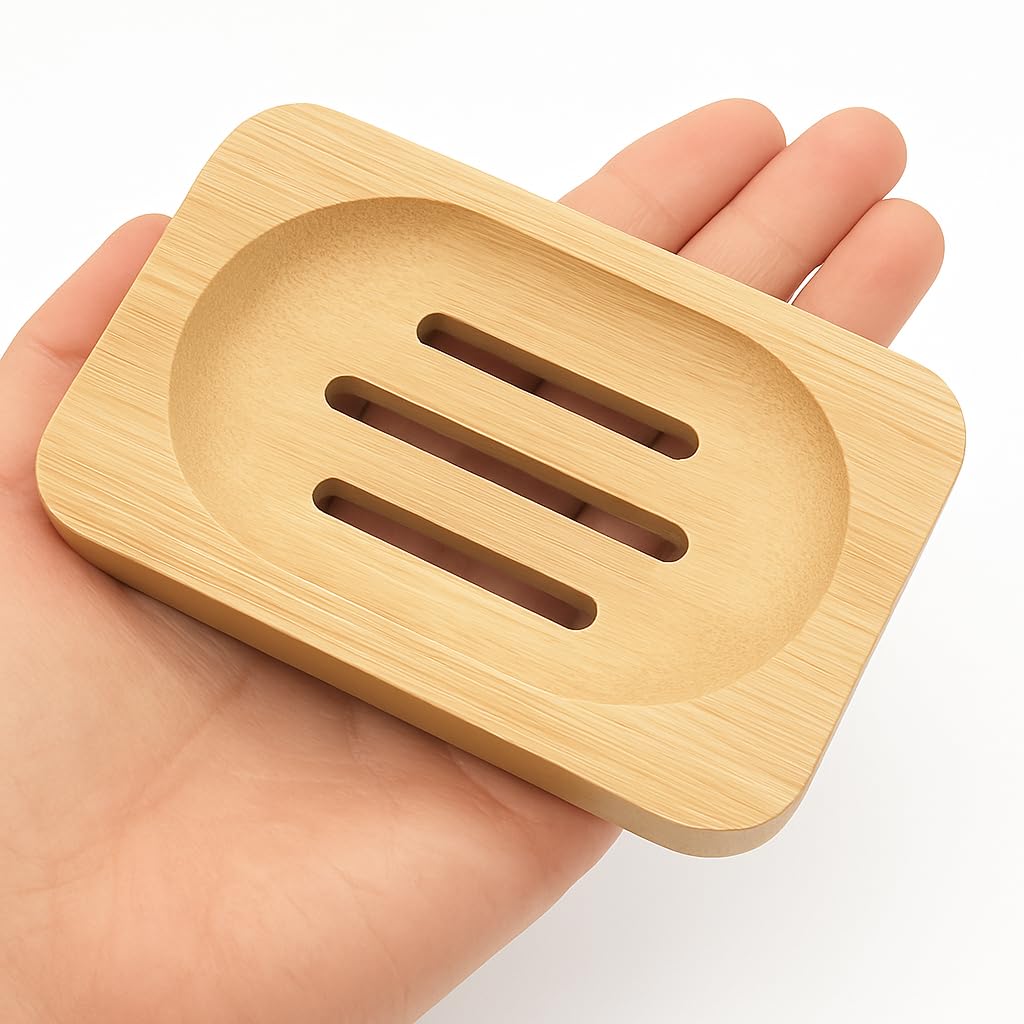 Kandid Rectangle Bamboo Soap Dish – Eco-Friendly Draining Soap Holder for Bathroom & Kitchen – Natural Bamboo Soap Tray for Sinks