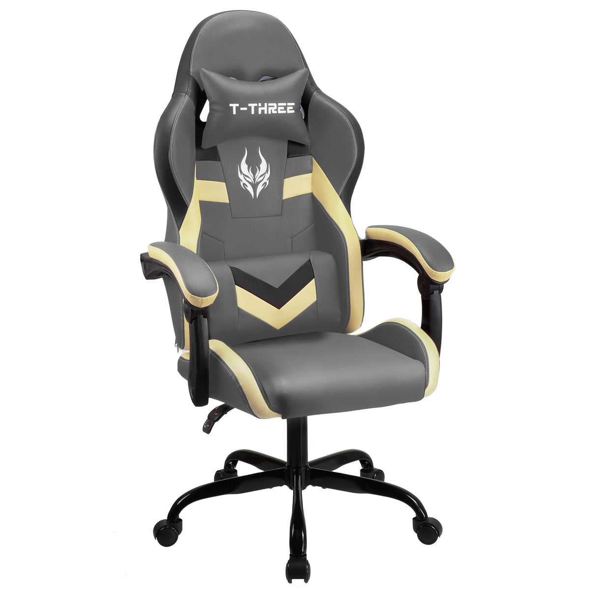 T-THREE.Ergonomic high-back gaming, computer, office, study, swivel, and racing-style chair with adjustable lumbar and headrest support, 150kg weight