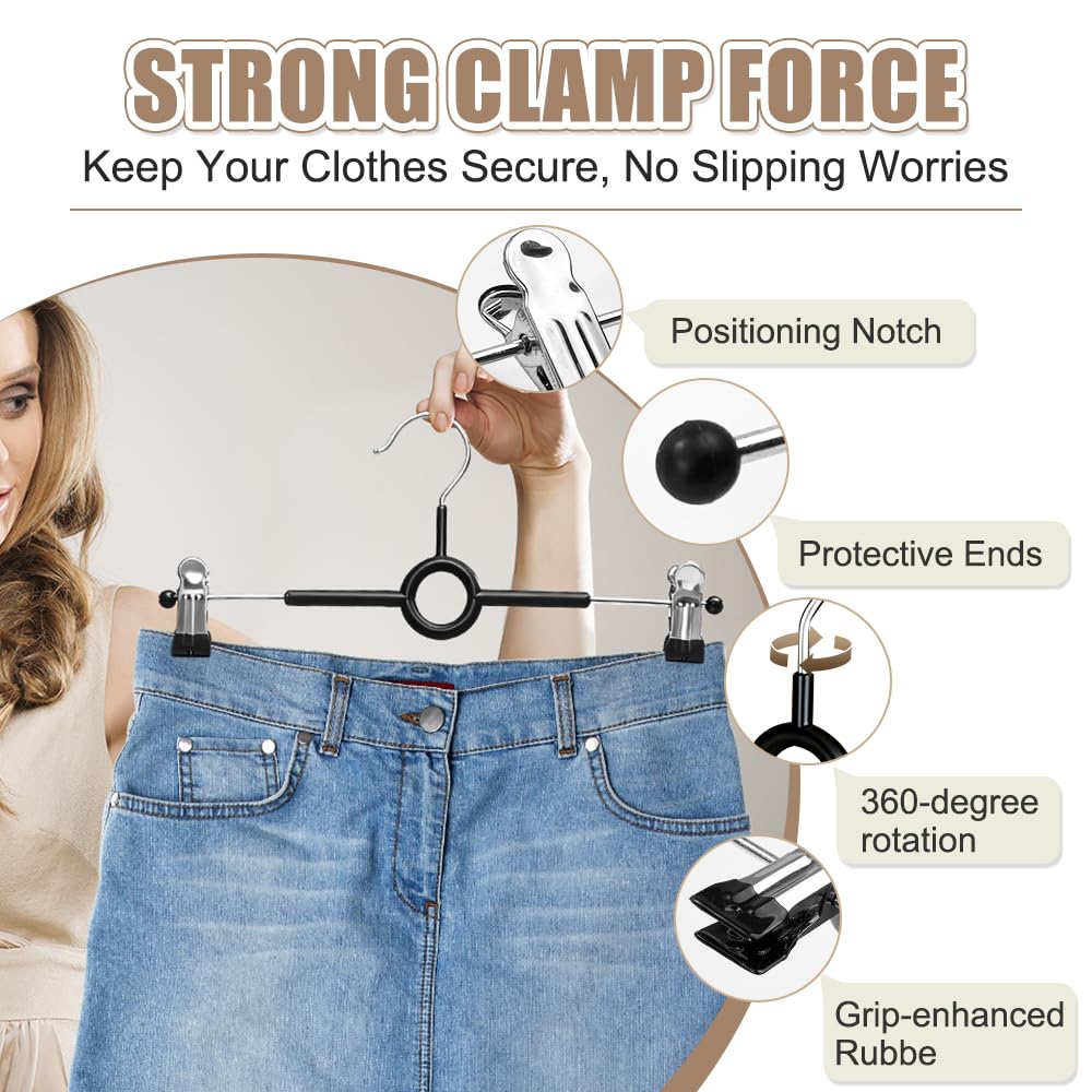 10 Pack Trouser Skirt Hangers, Adjustable Clips Rotatable Metal Hook,Space-saving Storage for Pants Skirts Jeans Towels in Closet Non-Slip Design