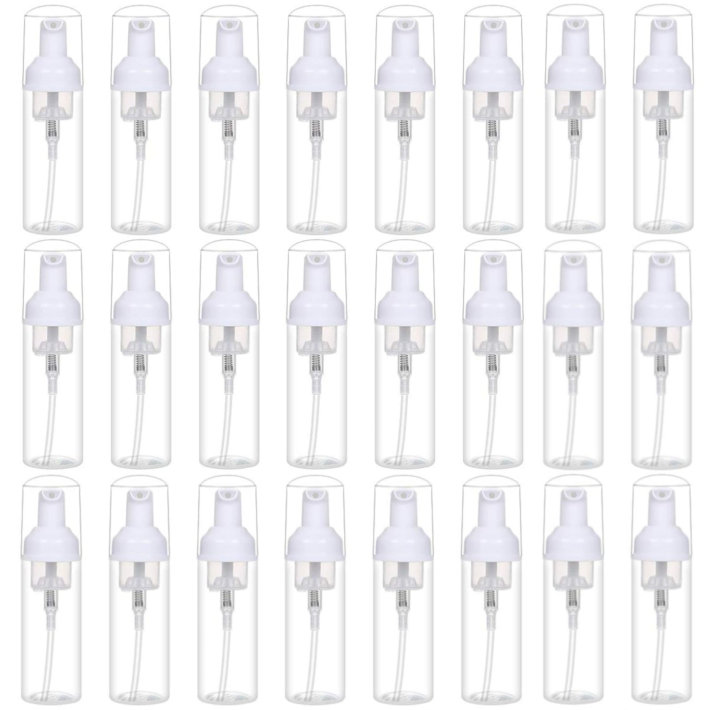 TQIOQIY Foam Pump Bottle Dispenser, 60ml Clear Plastic, 24-Pack Travel Size Refillable Bottles for Hand Soap, Shampoo, Lash Cleanser, Liquid Solutions