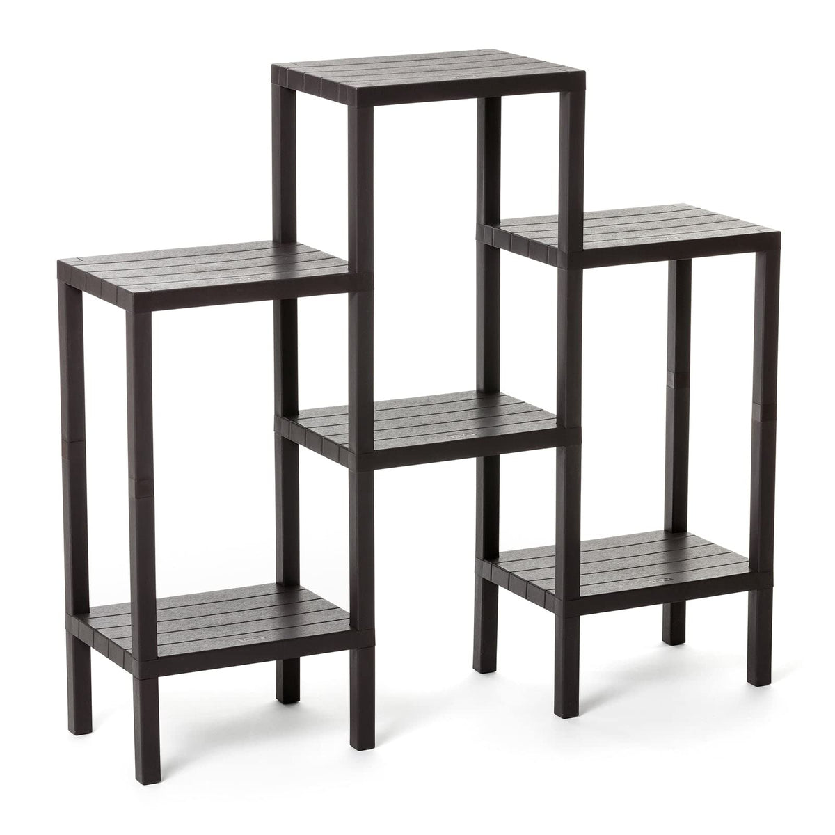 TATAY Lombok Modular Shelf, 6 Shelves, Polypropylene, BPA Free, Wood effect, Non-Slip Bumpers, Max 10KG by Shelf, Easy Assembly, Brown.