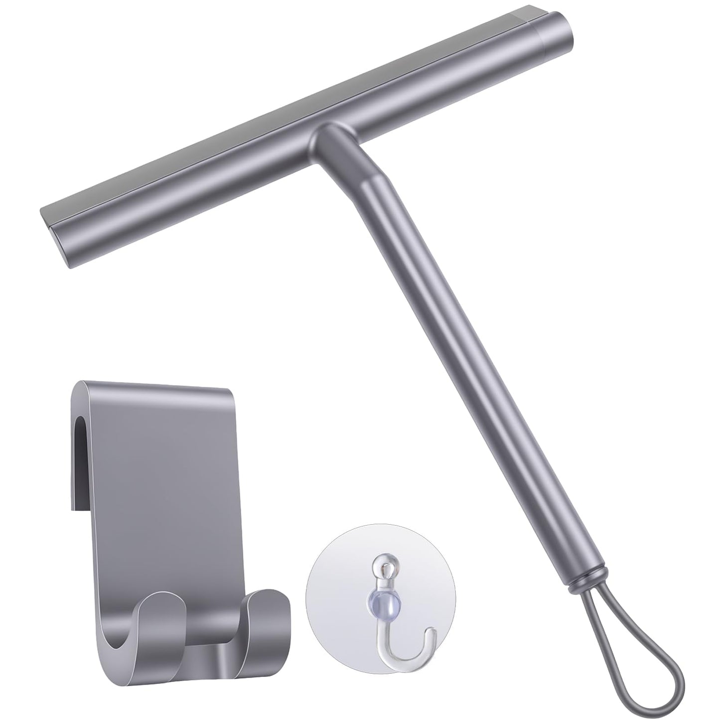 Thboxes Shower Squeegee, 8In Window Glass Silicone Scraper with Hook, Grey