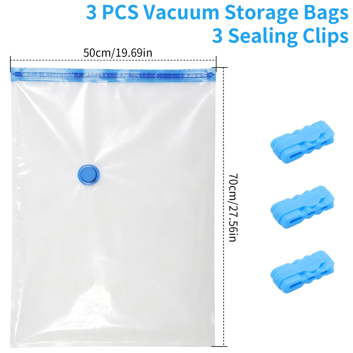 3 Pcs Space Saver Bags Vacuum Storage Bags Small Compression Zipper Storage Bags Vacuum Pack Bags for Clothes, Vacuum Bags for Clothes Travel Home
