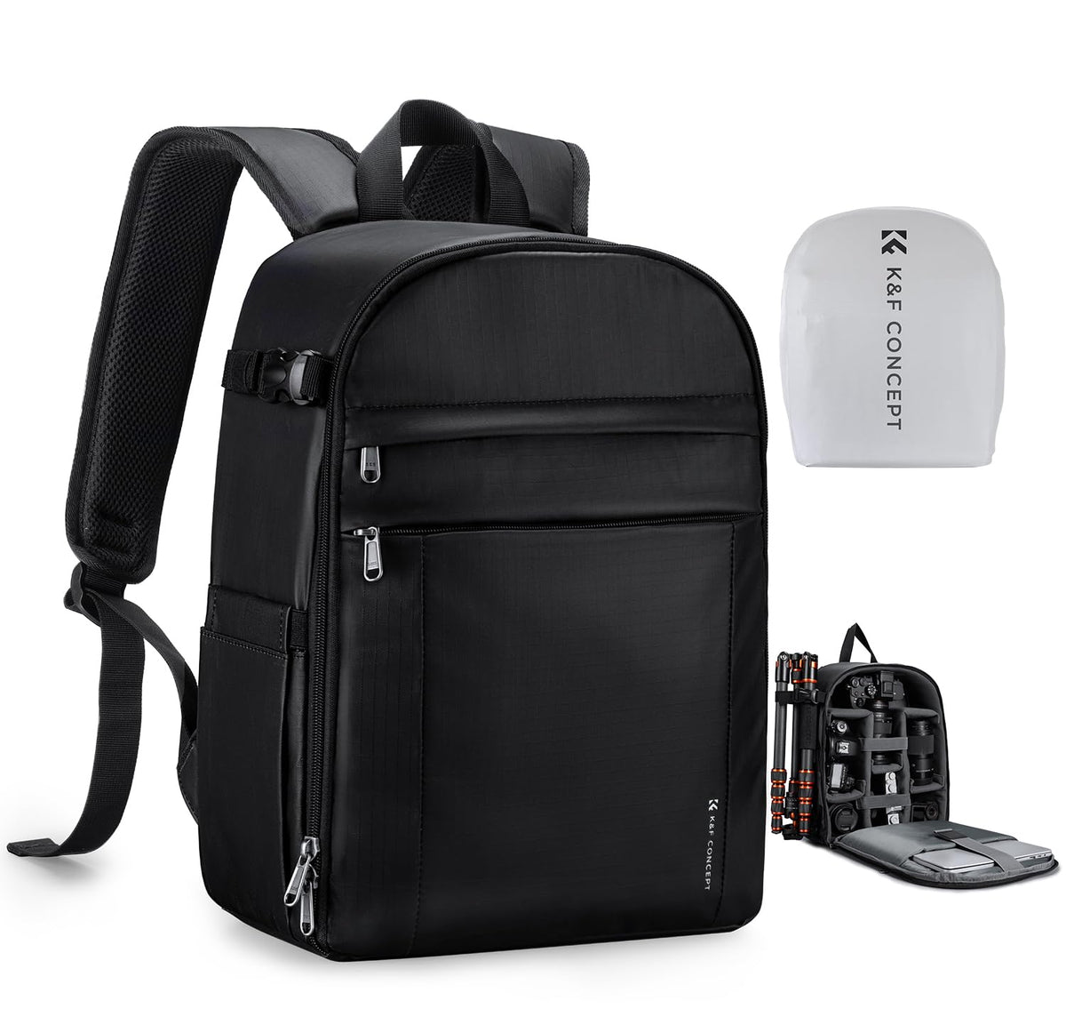 K&F CONCEPT Camera Backpacks for Photographers Travel Bag for Tripod Camera Lence Accessory with Laptop Compartment and Rain Cover Waterproof