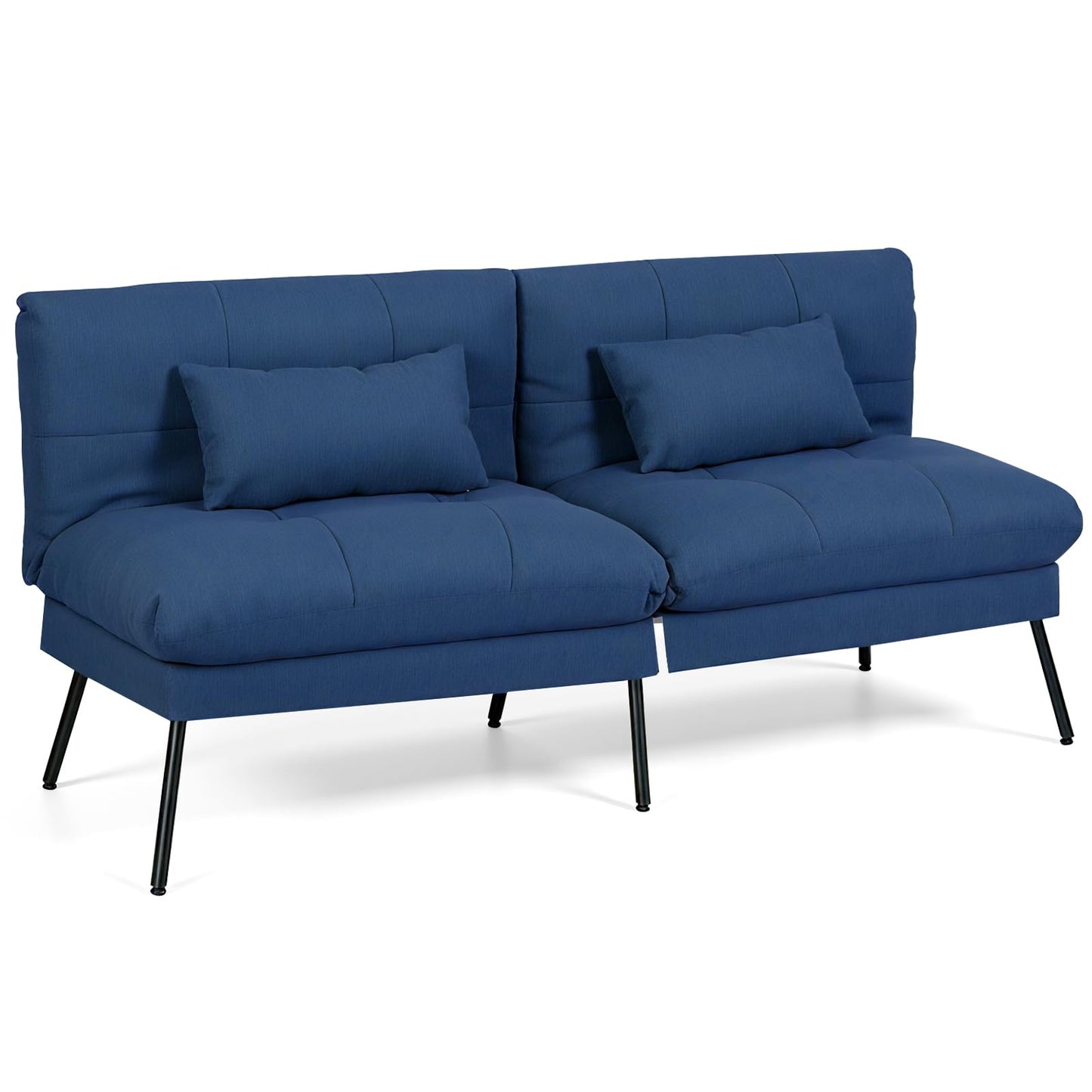 Panana Fabric 3 Seater Sofa Bed, 5-Gear Back Angle Adjustable Futon Sofa for Living Room/Guest Room (Blue)