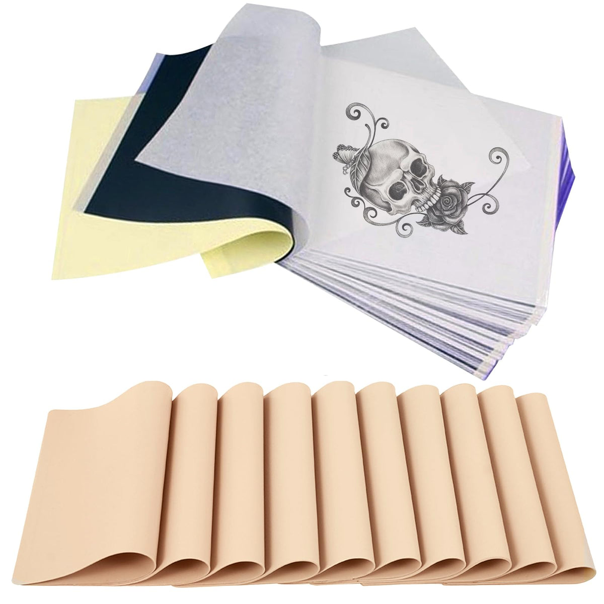 Emalla 30pcs Tattoo Practice Set 10pcs Tattoo Fake Skin & 20pcs Stencil Paper Practice Skin with Transfer Paper