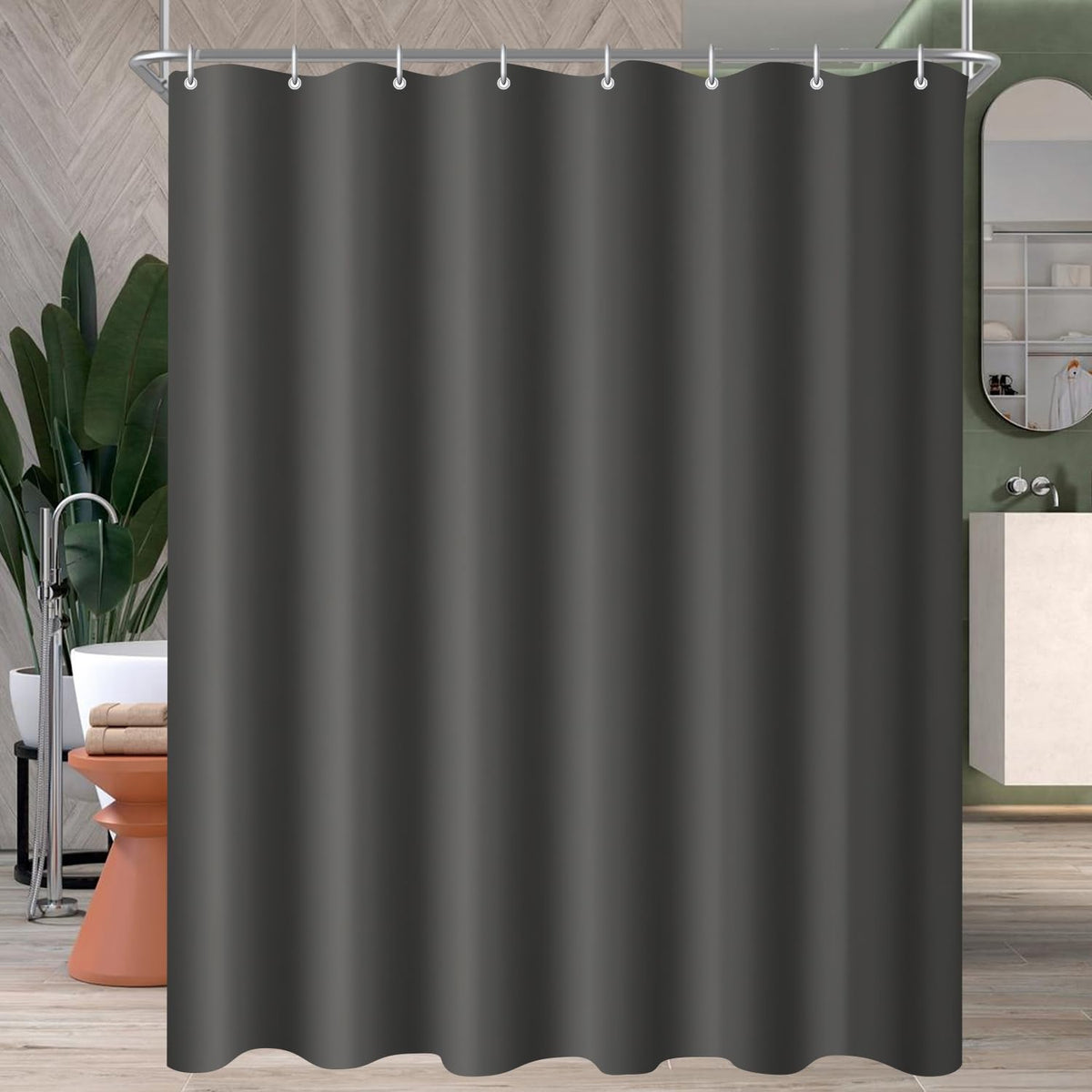 Lerores Shower Curtain, 120 x 180 cm, Dark Grey, Weighted Hem, Anti-Mould Textile, Water-Repellent, Washable Polyester Fabric Bath Curtains for