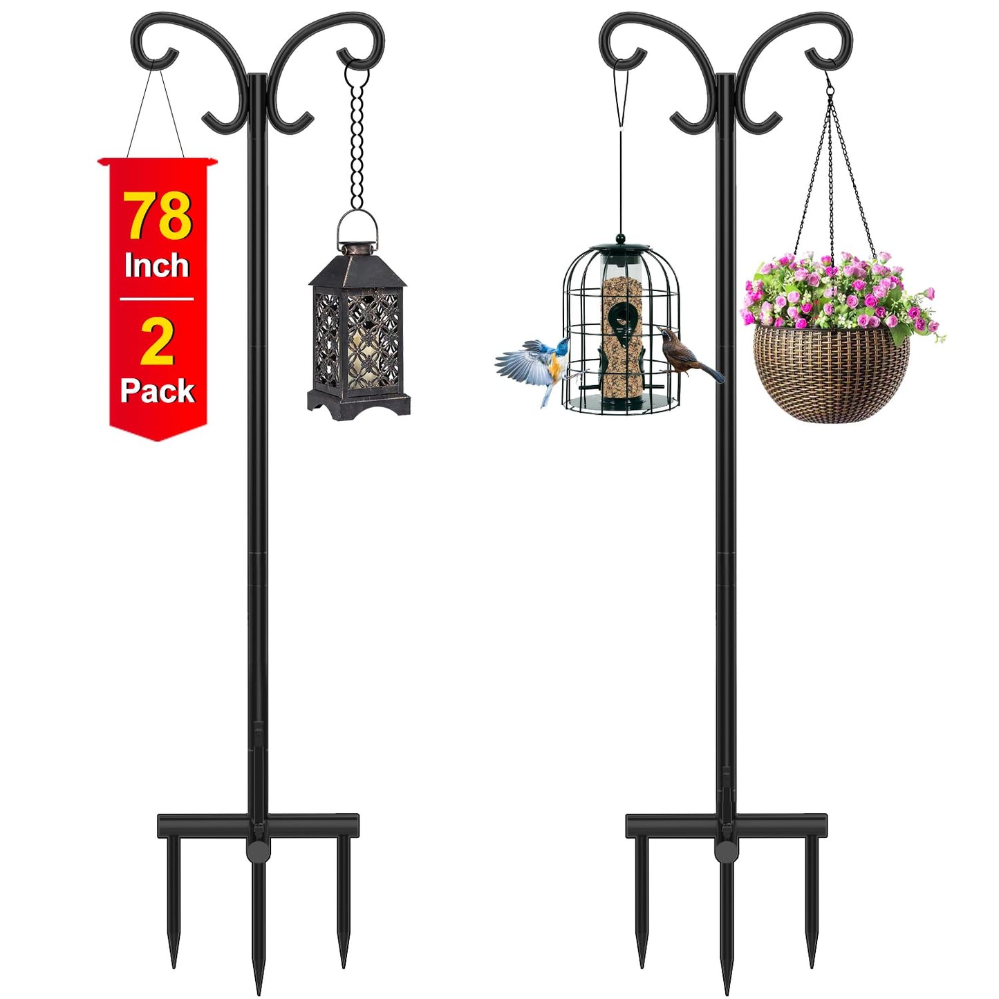 Mutool 78in/198cm Adjustable Shepherds Hooks for Outdoor, 2 Pack Heavy Duty Bird Feeder Pole, Shepherds Crook Garden Hooks for Lantern Birdfeeder