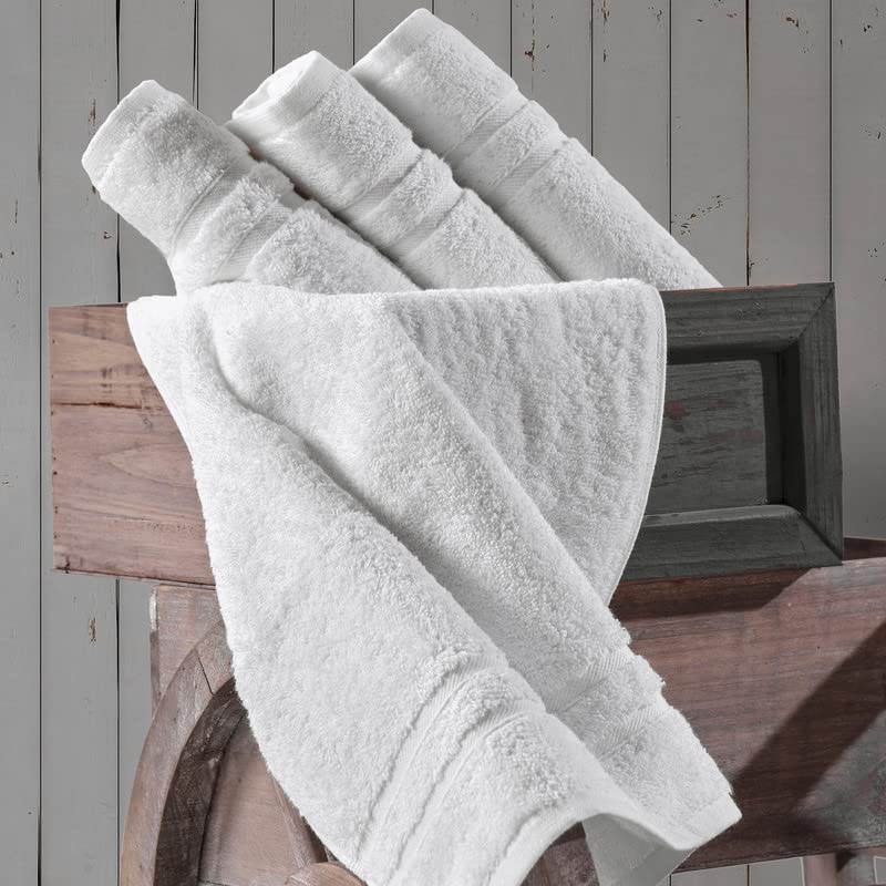 Hammam Linen White Hand Towels 4-Pack - 16 x 30 Turkish Cotton Premium Quality Soft and Absorbent Small Towels for Bathroom
