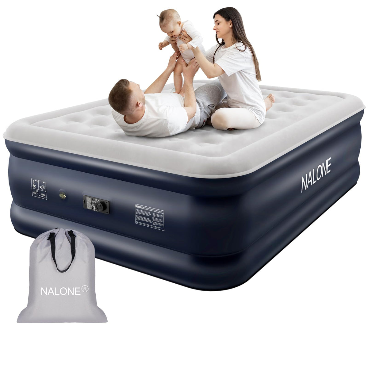 NALONE King Air bed, Inflatable mattress with Built in Pump, 203x152x46cm Double Blow Up Mattress in 3 Mins Self-Inflation/Deflation, Portable air