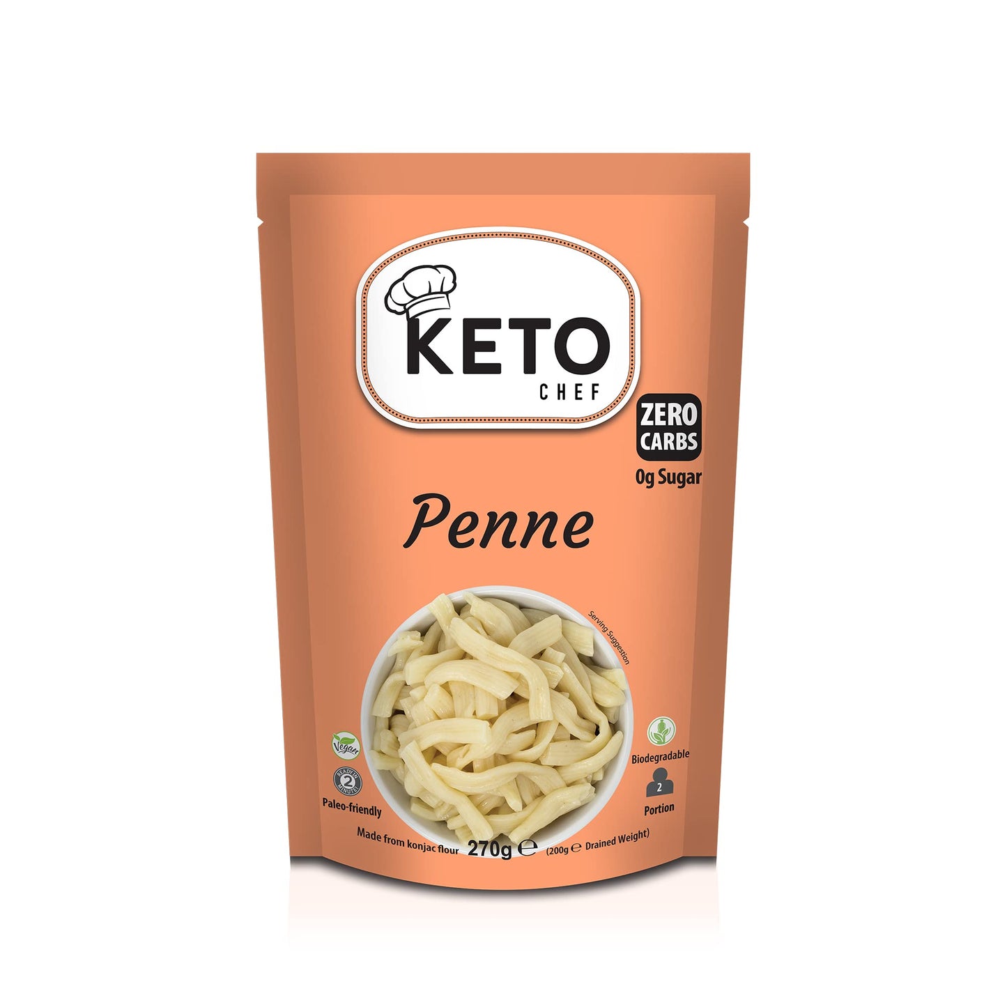 Keto Chef Vegan Penne Pasta (Pack of 6, 270g) - Konjac Slim Pasta Instant Noodle, Contains Zero Carbs & Sugar, Shirataki, Free-from, Paleo Friendly