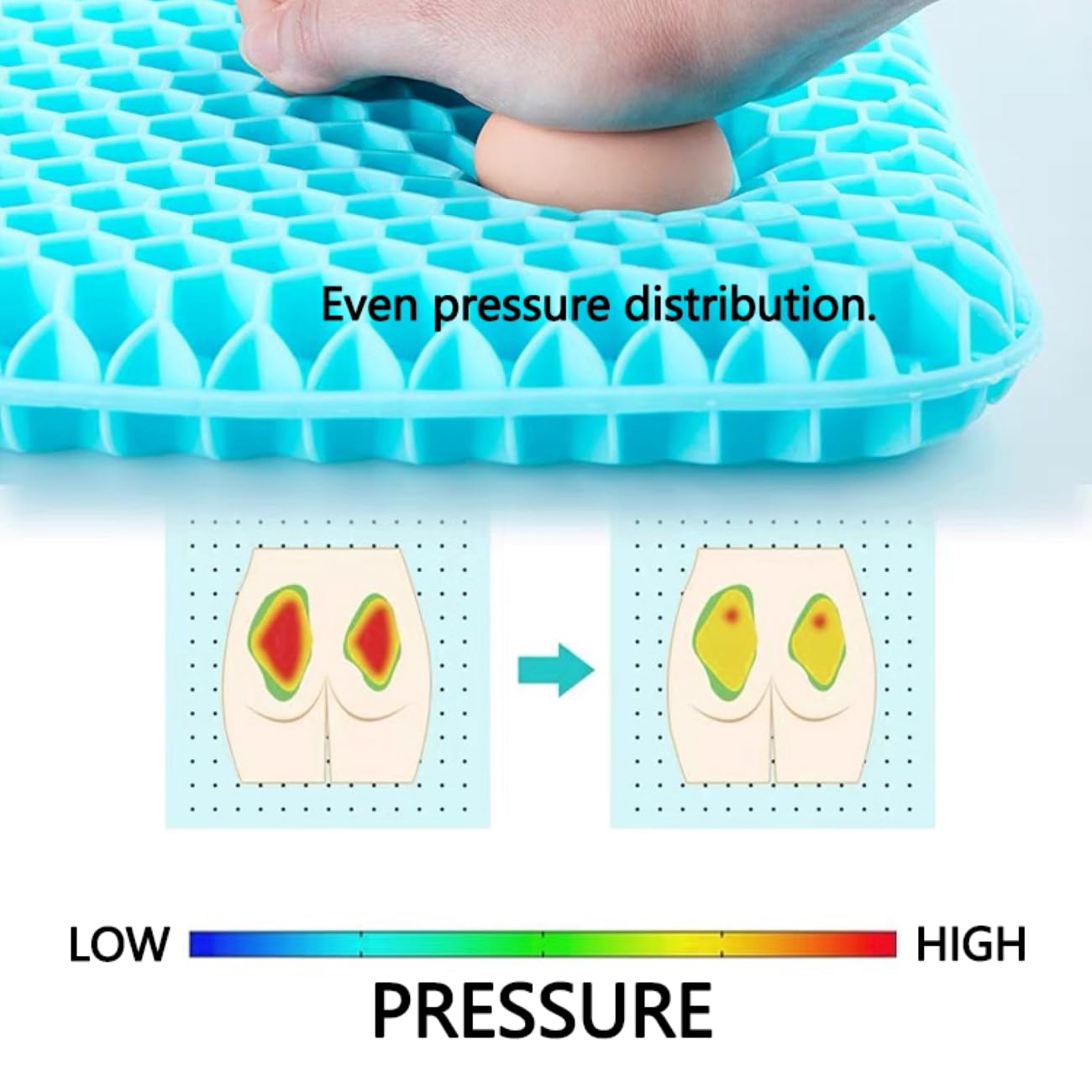 VAIYNWOM Gel Seat Cushion, Honeycomb Breathable Home Office Chair & Car Seat Cushions with Non-Slip Fabric Cover, 45 * 42 * 3cm, Blue