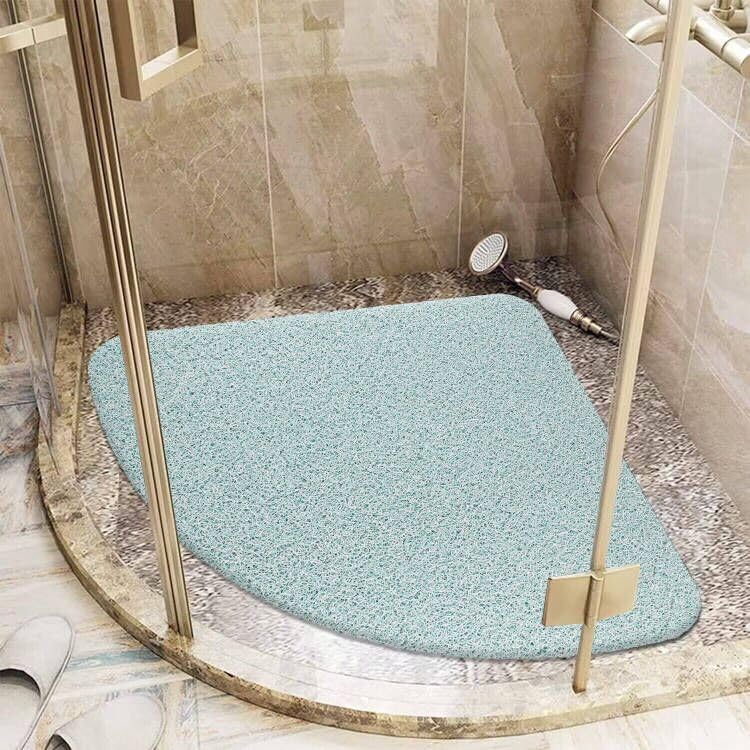 Lurowo Corner Shower Mat Non Slip, Quadrant Loofah Shower Mat with Drain, Quick Drying Curved Shower Mats Anti Mould for Inside Shower
