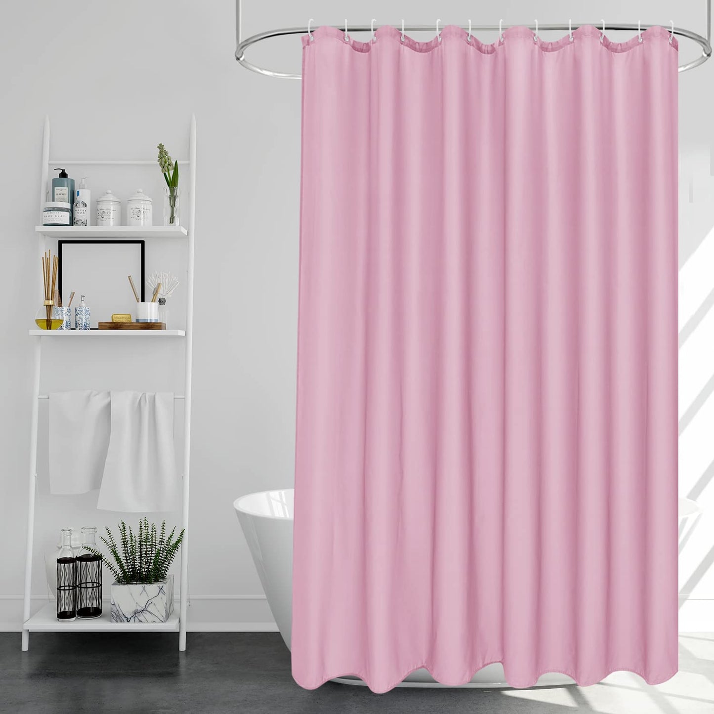 EurCross Pink Shower Curtains Mould Proof Resistant Washable, Quick Dry Water-resistant Fabric Bathroom Shower Curtain 180 x 180cm Drop with 12
