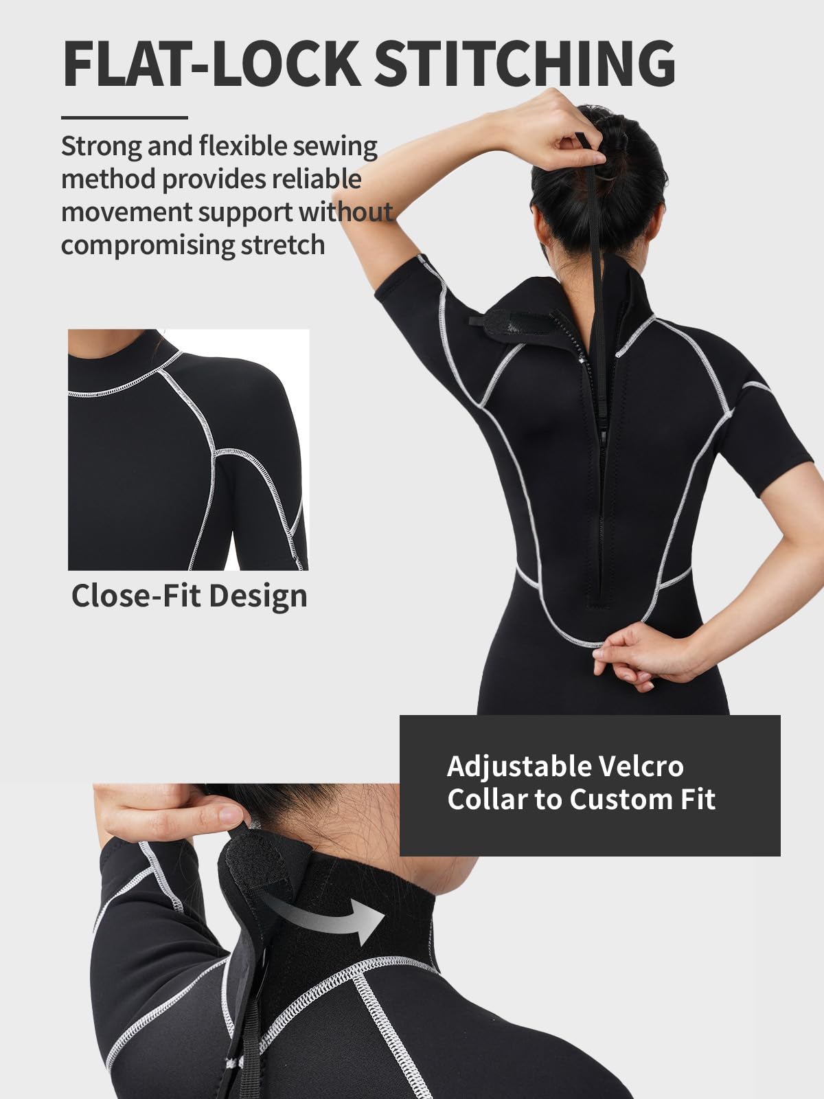 Owntop 3/2mm Shorty Wetsuit Women - Back Zip Wet Suit for Diving Surfing, Short Sleeve Diving Suits Stretch Neoprene for Water Sports, Women Black M