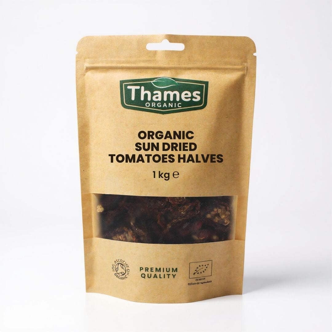 Organic Sun Dried Tomatoes Halves (Salted)-Certified Organic, Non-GMO, Vegan, No Additives, No Preservatives, Resealable Bag by Thames Organic 1kg