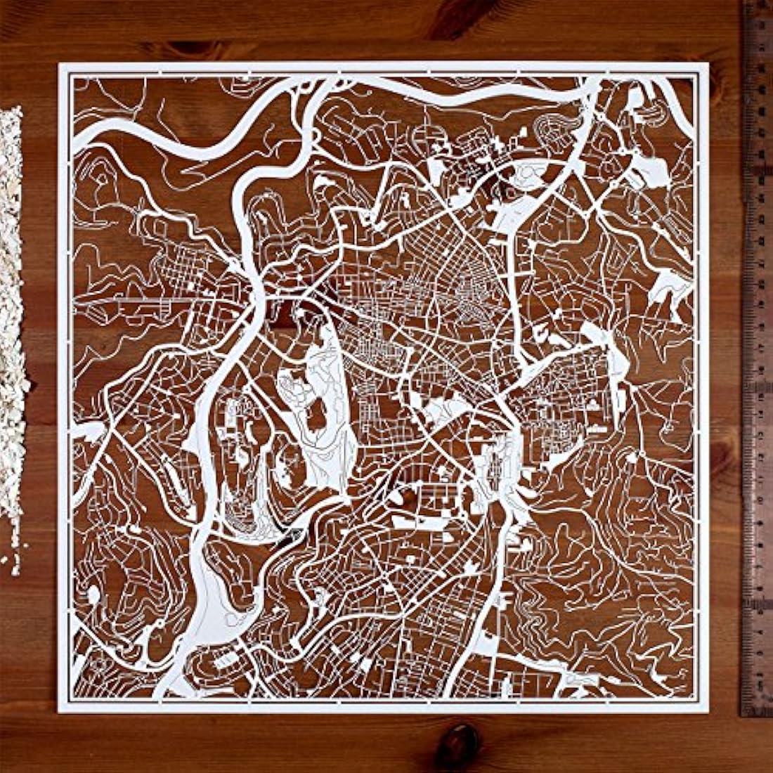 Jerusalem Paper Cut Map White 30x30 cm Paper Art