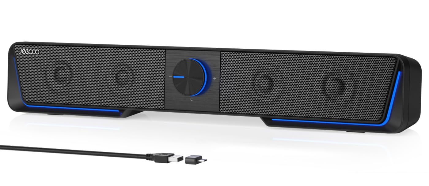 Jeecoo A40 PC Speakers, Computer Speakers for Desktop Monitor,Usb Speaker Stereo Sound with Vibrating Diaphragms, Touch-Control Flowing LED, With a