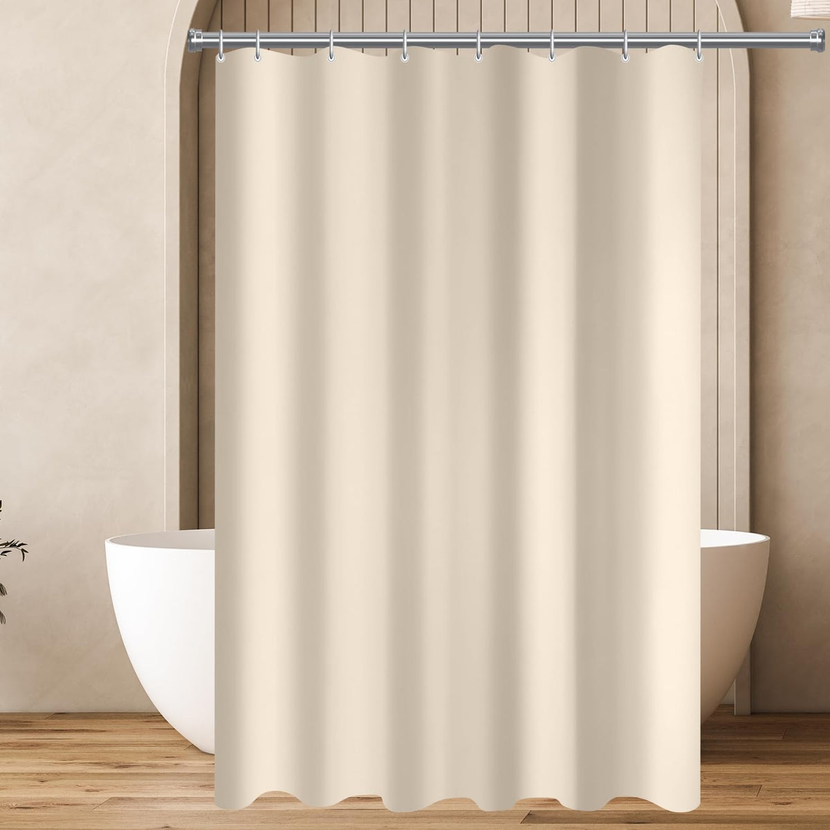 Lerores Shower Curtain 120 x 180 cm(47x70 inch) Beige, Weighted Hem Anti-Mold Textile, Water-Repellent, Washable Polyester Fabric Bath Curtain for