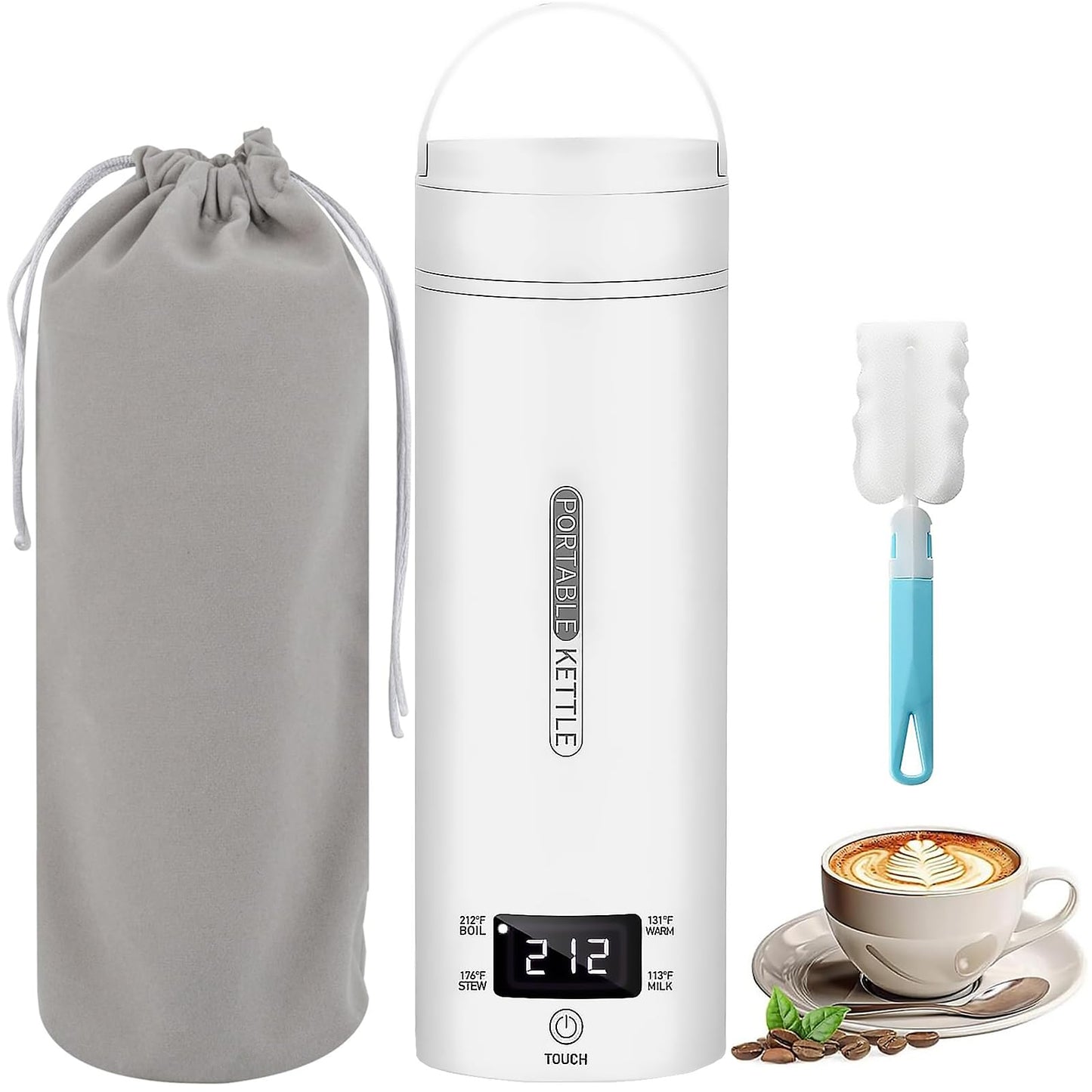 Portable Electric Kettle,450ML Electric Travel Kettle With 4 Smart Tempe Preset, Mini Tea Kettle Leakproof Coffee Cup with Clean Brush and Auto