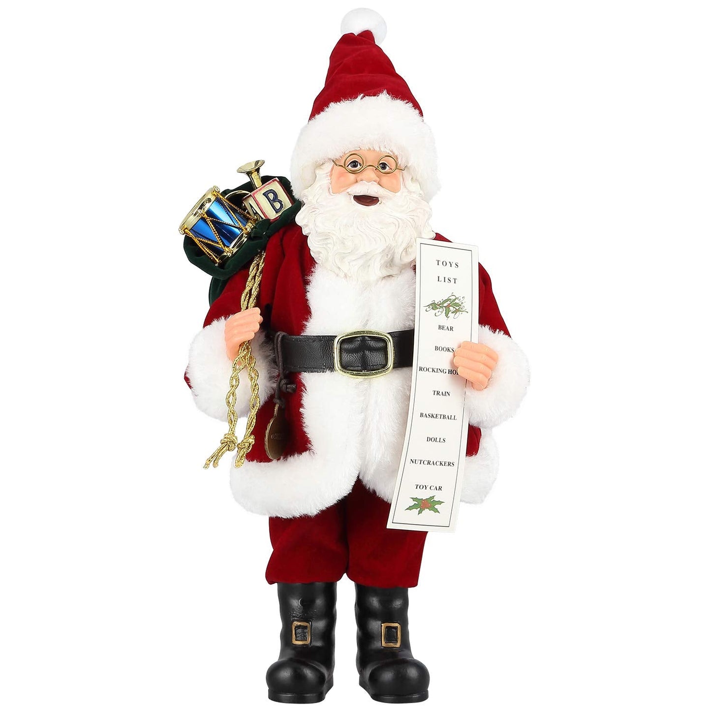 Uten Christmas Santa Claus Standing Figure With Gift Bag and Bear 11 Inch Santa Claus Figure Christmas Ornaments Home Decoration